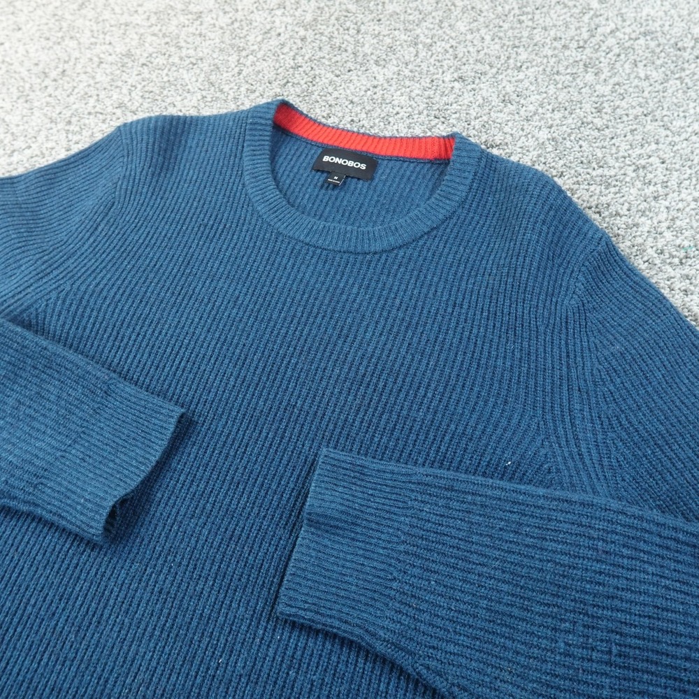 Bonobos Sweater Mens M Blue Merino Wool Knit Crewneck Pullover Long Sleeve Cozy